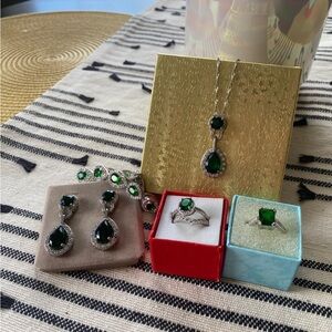 Silver and Emerald Costume Jewelry Six Piece Set